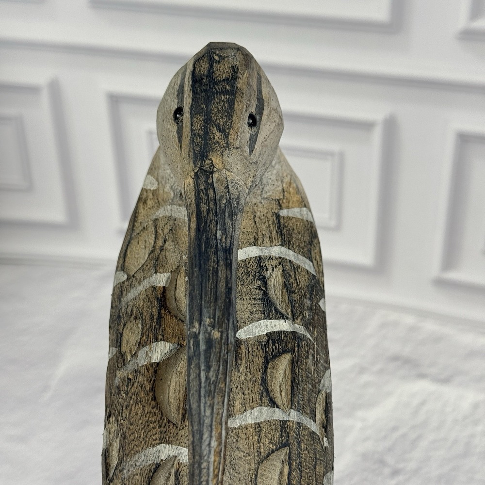 Hand Carved Wooden Egret Shorebird Sculpture Coastal Beach Decor Rustic Bird Art - Picture 12 of 16